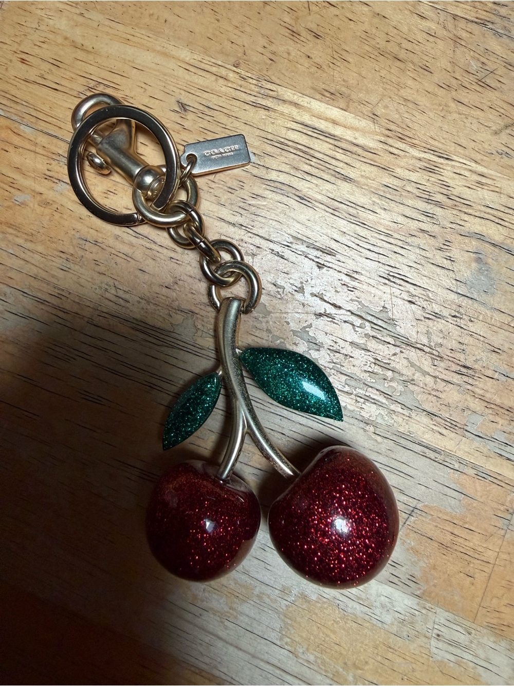 Coach Glitter Cherry Key Fob - Red Cherries & Green Leaves
